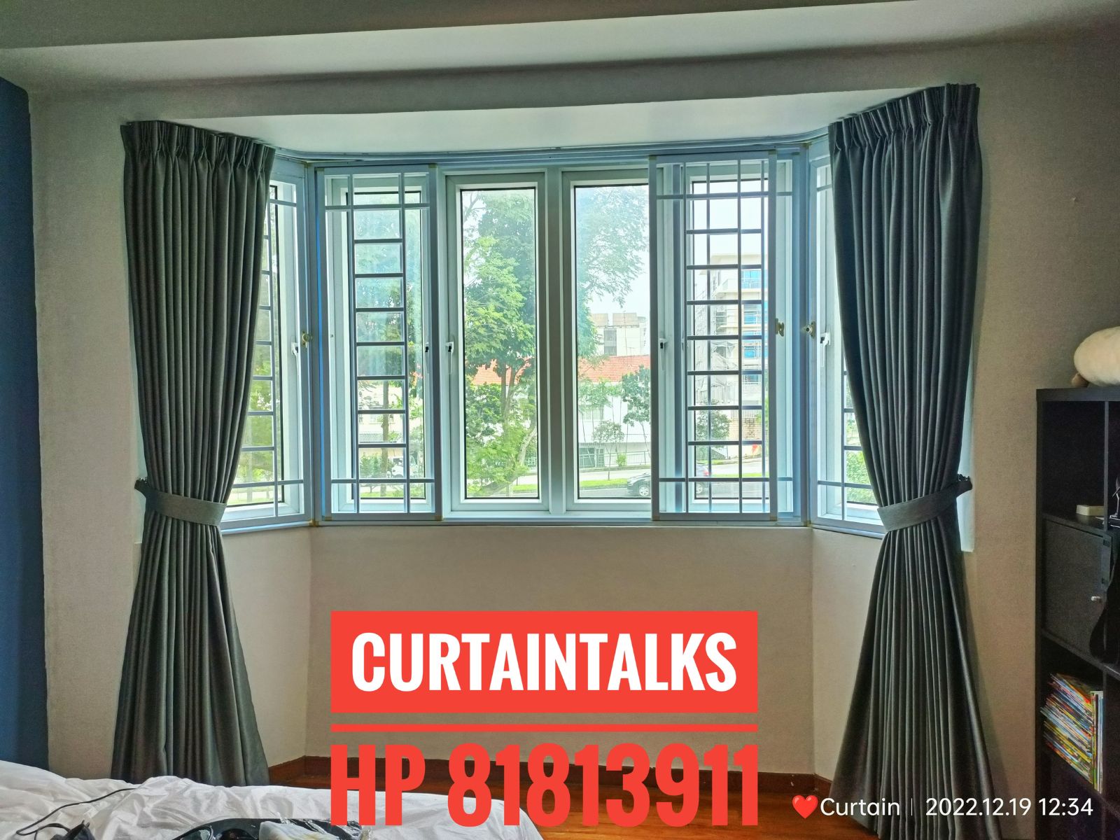 This is a Picture of Day and night curtain picture  for Singapore HDB EA,Living hall, day and night curtain, track on false ceiling, 266 Yishun Ave 4